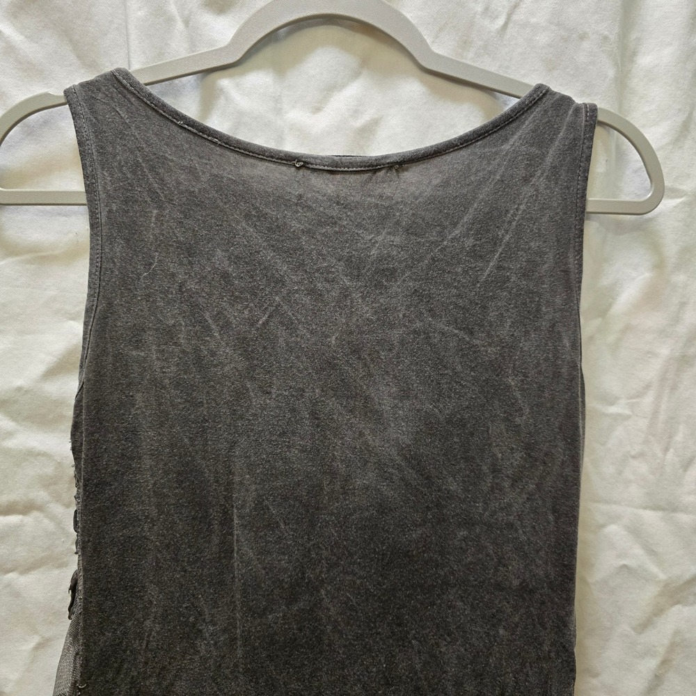 Kosmika Gray Sleeveless Top Floral Applique Cowl Neck Italy Small Asymmetric Y2K - Picture 11 of 11
